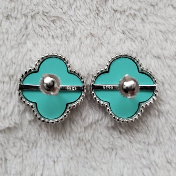 Moissanite Four Leaf Clover 925 Sterling Silver Stud Earrings - Picture 2 of 5